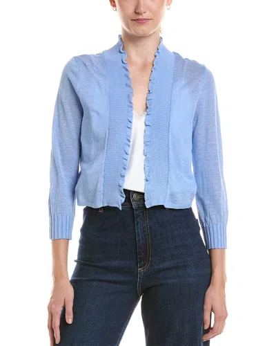 Nic + Zoe Nic+zoe Ruffle Featherknit Linen-blend Cardigan In Blue