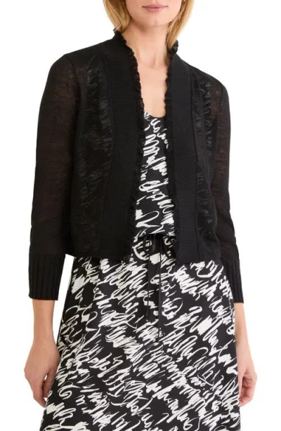 Nic + Zoe Nic+zoe Ruffle Featherweight Linen Blend Cardigan In Black