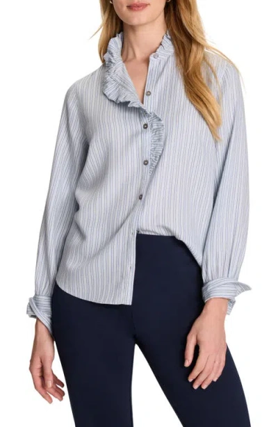 Nic + Zoe Nic+zoe Ruffle Neck Stripe Shirt In Blue