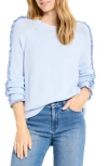 Nic + Zoe Nic+zoe Ruffle Trim Cotton & Cashmere Blend Sweater In Blue