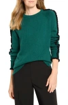Nic + Zoe Nic+zoe Ruffle Trim Cotton & Cashmere Blend Sweater In Green