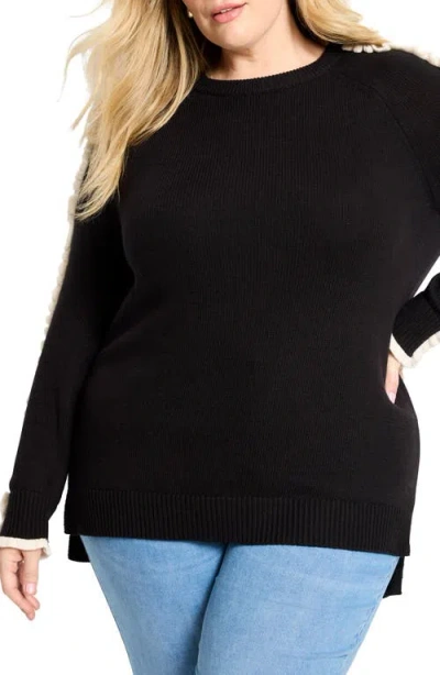 Nic + Zoe Nic+zoe Ruffle Trim Sweater In Black
