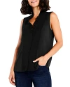 Nic + Zoe Petites Womens Cotton Blend V-neck Blouse In Black