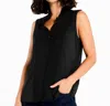 Nic + Zoe Petites Womens Cotton Blend V-neck Blouse In Black