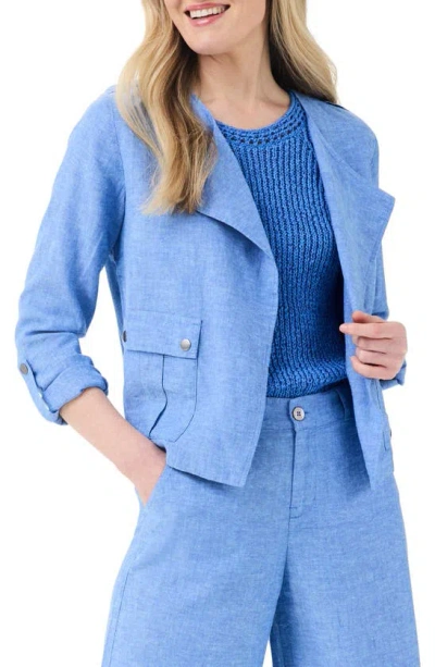 Nic + Zoe Rumba Linen Blend Moto Jacket In Blue Mix