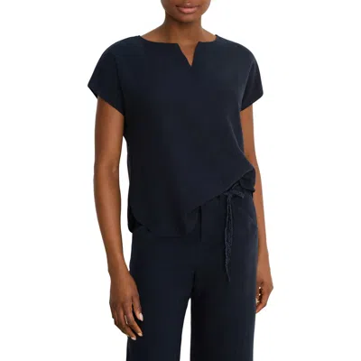Nic + Zoe Nic+zoe Rumba Linen Blend Split Neck Top In Blue