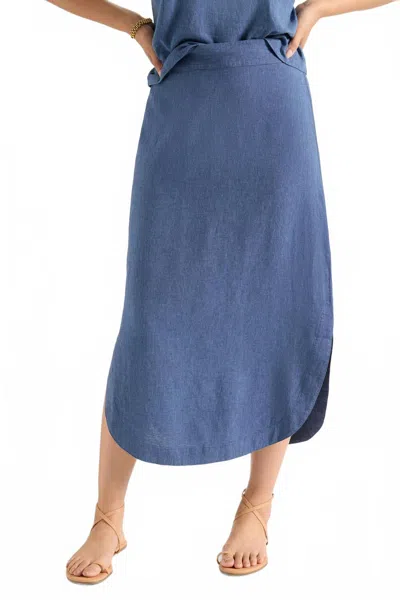 Nic + Zoe Rumba Linen Dip Skirt In Blue Mix In Multi
