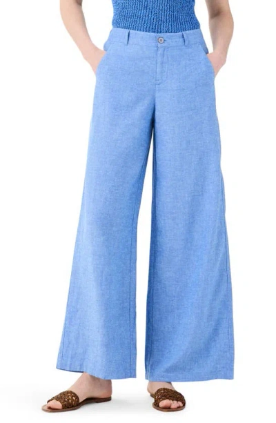 Nic + Zoe Rumba Organic Linen Blend Wide Leg Trousers In Blue