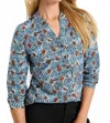Nic + Zoe Sand Dollar Long Sleeve Top In Blue Multi In Blue