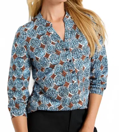 NIC + ZOE SAND DOLLAR LONG SLEEVE TOP IN BLUE MULTI