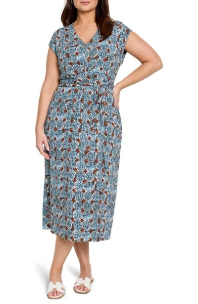Nic + Zoe Nic+zoe Sand Dollar Stella Faux Wrap Midi Dress In Blue Multi