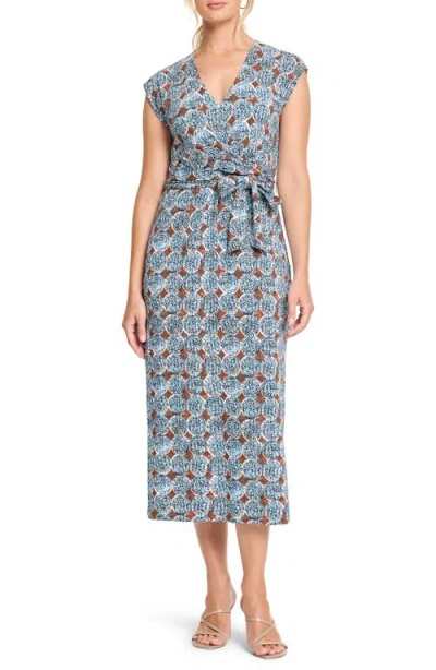 Nic + Zoe Nic+zoe Sand Dollar Stella Medallion Print Midi Dress In Blue Multi