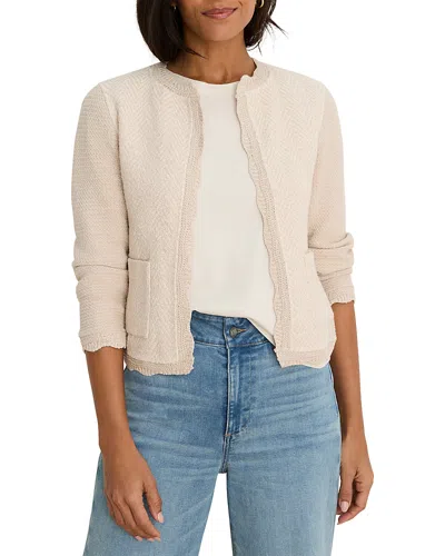 Nic + Zoe Nic+zoe Scalloped Trim Weave Mix Knit Jacket In Neutral