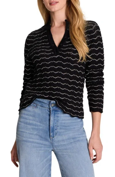 Nic + Zoe Nic+zoe Scalloped Tuck Stitch Cotton Crop Sweater In Black