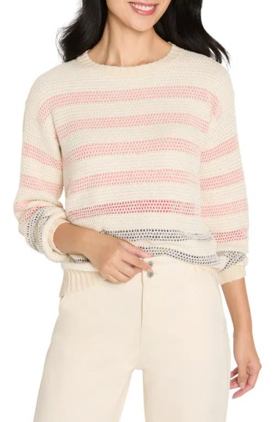 Nic + Zoe Scandi Stripe Sweater In Pink