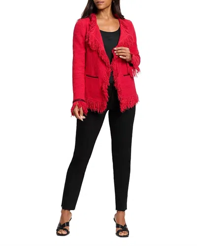 Nic + Zoe Scarlina Statement Fringe Mix Knit Jacket In Amaryllis In Red