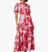 Nic + Zoe Scribble Bouquet Tiered Maxi Dress In Pink