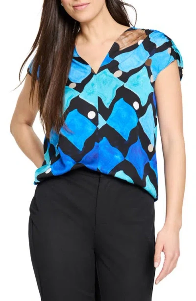 Nic + Zoe Nic+zoe Sea Glass Print Top In Blue Multi