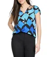 Nic + Zoe Sea Glass Ruched Woven Top In Blue Multi In Multi