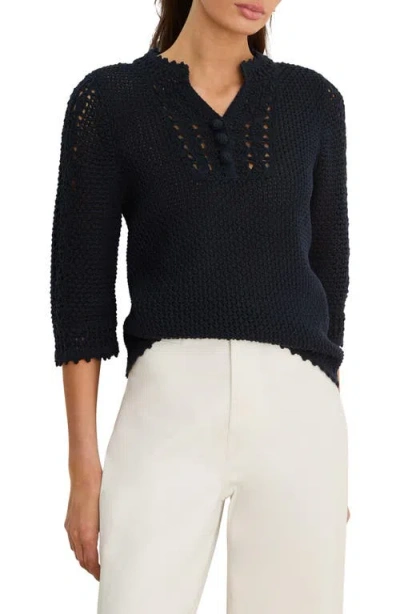 Nic + Zoe Nic+zoe Semisheer Cotton Blend Open Stitch Sweater In Blue