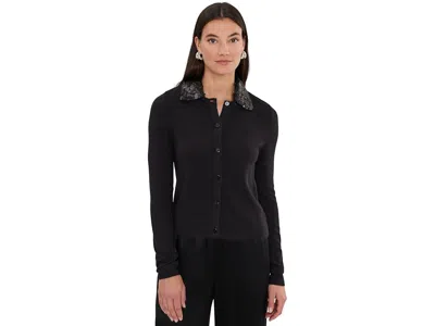 Nic + Zoe Sequin Collar Cardigan Women's Sweater Black Onyx: Sm, Cashmere/cotton/nylon