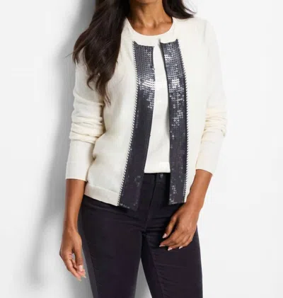 Nic + Zoe Sequin Front Cardigan In Cream In White