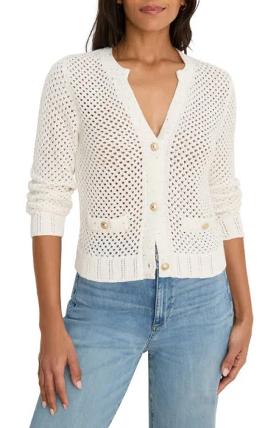 Nic + Zoe Nic+zoe Sequin Glow Open Stitch Cardigan In White