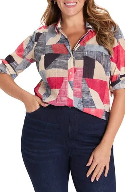 Nic + Zoe Nic+zoe Set Sail Crinkle Cotton Button-up Shirt In Multi