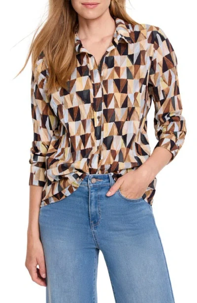 Nic + Zoe Nic+zoe Shadow Play Crinkle Button-up Shirt In Brown Multi