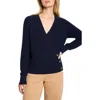 Nic + Zoe Nic+zoe Shaker Stitch Wrap Sweater In Blue