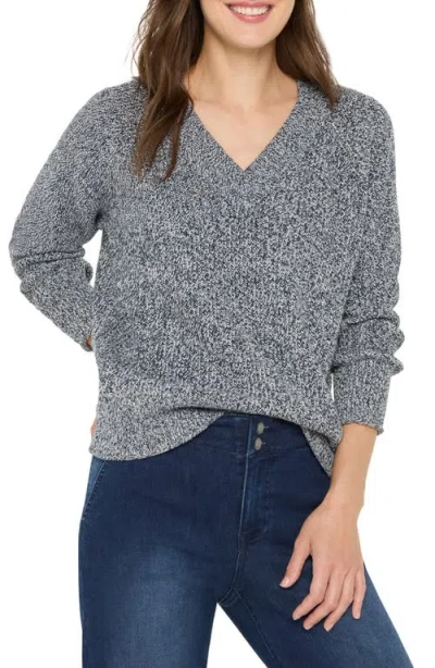 Nic + Zoe Nic+zoe V-neck Shaker Stitch Sweater In Gray