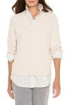 Nic + Zoe Nic+zoe Shaker Stitch V-neck Sweater In White