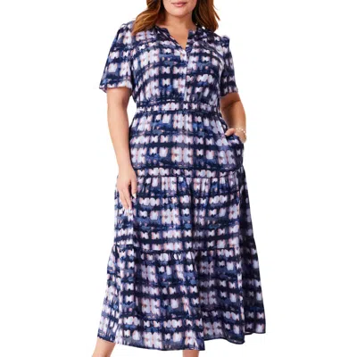 Nic + Zoe Nic+zoe Shibori Glow Daydream Tiered Maxi Shirtdress In Indigo Multi