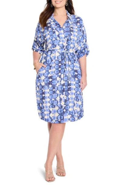Nic + Zoe Nic+zoe Shibori Stone Tie Belt Shirtdress In Blue