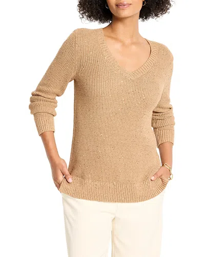 Nic + Zoe Nic+zoe Shimmer Waffle V Neck Sweater In Brown