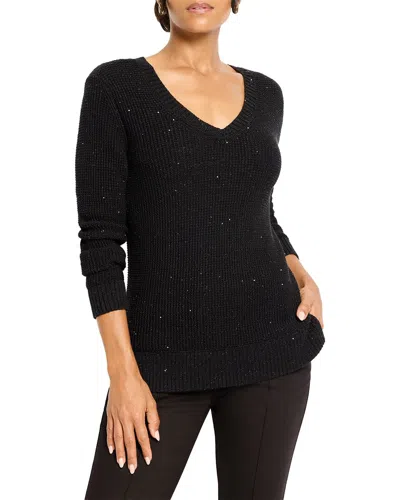 Nic + Zoe Nic+zoe Shimmer Waffle V-neck Sweater In Black