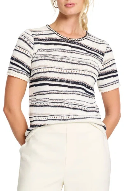 NIC + ZOE NIC+ZOE SHORELINE MIX STRIPE SHORT SLEEVE SWEATER
