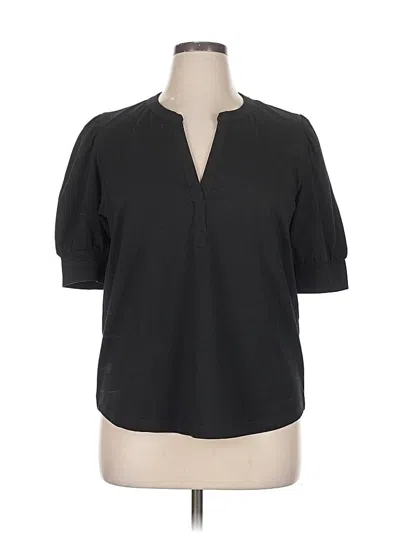 Pre-owned Nic + Zoe Short Sleeve Blouse In Black