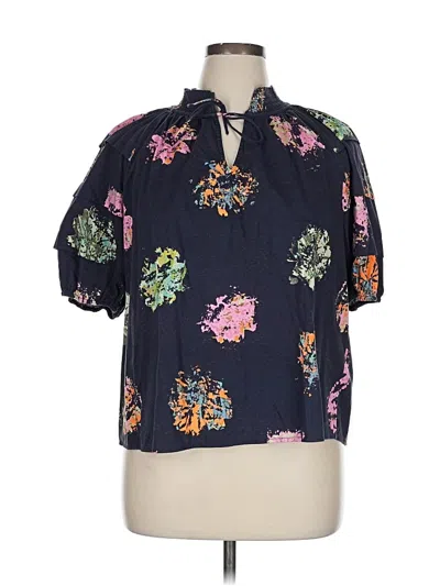 Pre-owned Nic + Zoe Short Sleeve Blouse In Black