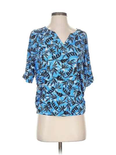 Pre-owned Nic + Zoe Short Sleeve Blouse In Blue