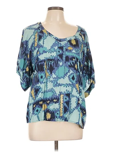 Pre-owned Nic + Zoe Short Sleeve Blouse In Blue