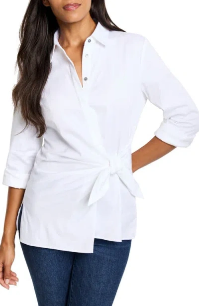 Nic + Zoe Nic+zoe Side Tie Stretch Cotton Shirt In Paper White