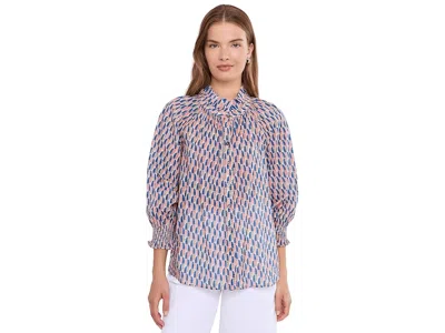 Nic + Zoe Sideways Cotton Crinkle Shirt Women's Clothing Pink Multi: Xl In Blue