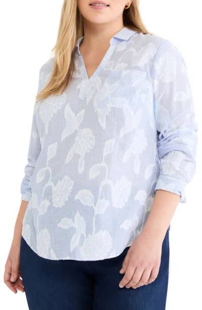 Nic + Zoe Nic+zoe Sky Stripe Jacquard Popover Top In Blue