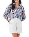 Nic + Zoe Social Circles Relaxed Cotton Button-up Shirt In Blue Multi