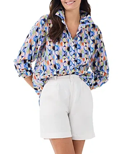 Nic + Zoe Social Circles Relaxed Cotton Button-up Shirt In Blue Multi