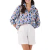 Nic + Zoe Social Circles Relaxed Cotton Button-up Shirt In Blue Multi