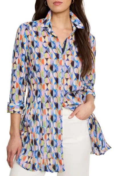 Nic + Zoe Nic+zoe Social Circles Crinkle Button-up Tunic In Blue Multi