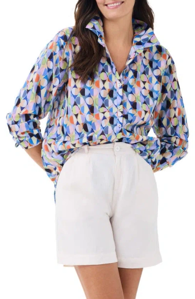 Nic + Zoe Social Circles Relaxed Cotton Button-up Shirt In Blue Multi