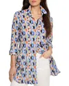 Nic + Zoe Nic+zoe Social Circles Crinkle Button-up Tunic In Blue Multi